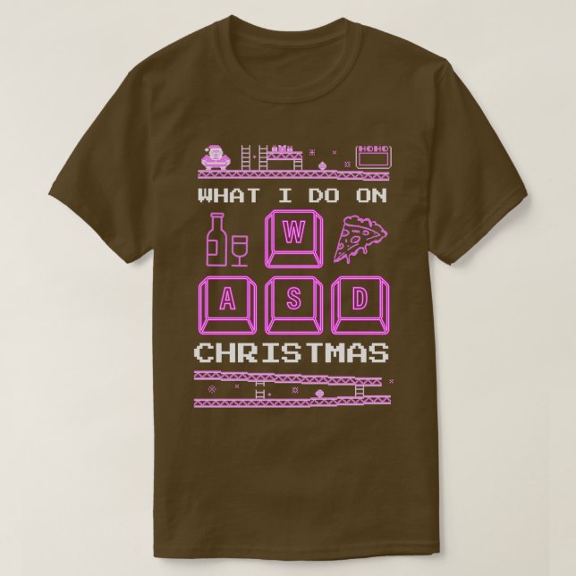 What I Do On Christmas Playing Games Pizza Wine T-Shirt (Design Front)