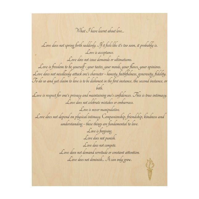 What I have learnt about love... Wooden Wall Art (Front)