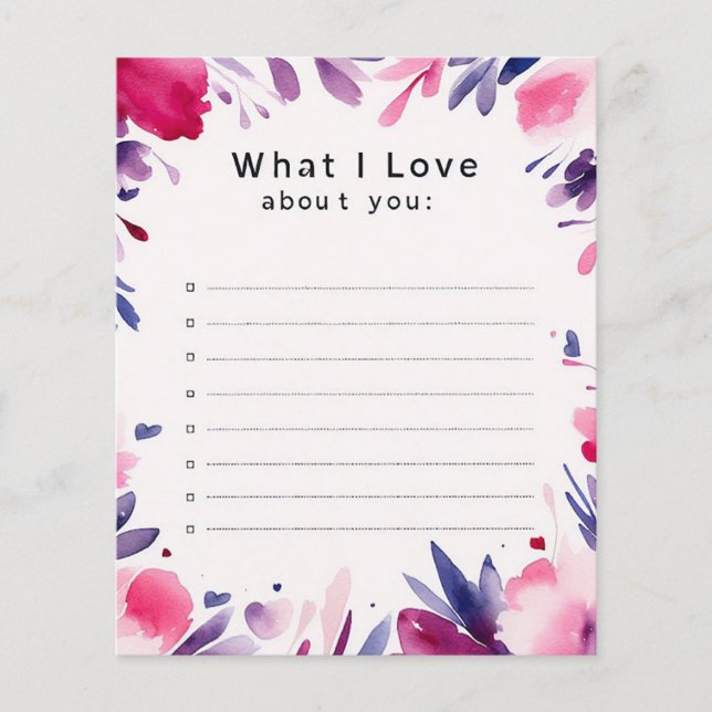 What I love about you note, love note, card insert Flyer (Front)