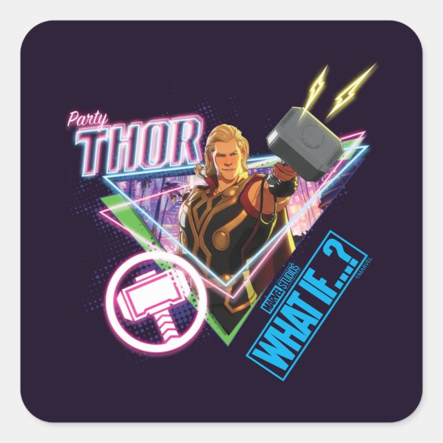 What If…? | Party Thor Neon Graphic Square Sticker (Front)