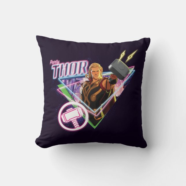 What If…? | Party Thor Neon Graphic Throw Pillow (Front)