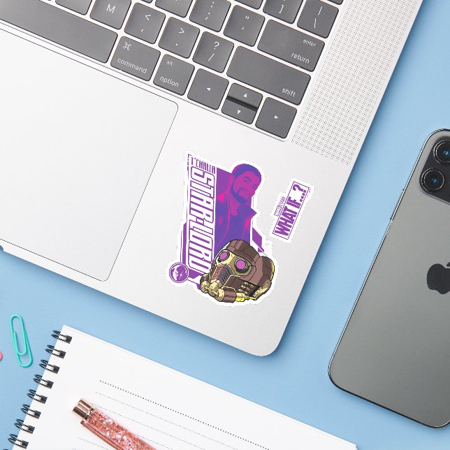 What If…? | T'Challa Star-Lord Character Graphic Sticker (Laptop w/ iPhone)
