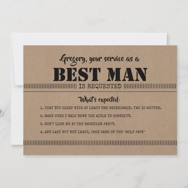 What Is Expected - Funny Best Man Proposal Invitation (Front)