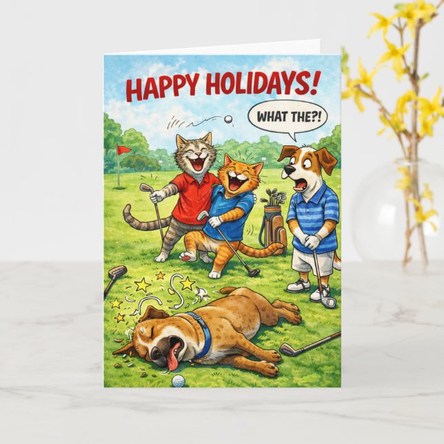What is golfing cats and dogs  card (Yellow Flower)