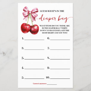 What is in Diaper Bag Cherry Baby Shower Game Card Flyer