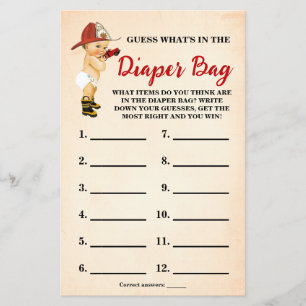 What is In Diaper Bag Firefighter Shower Game Card Flyer
