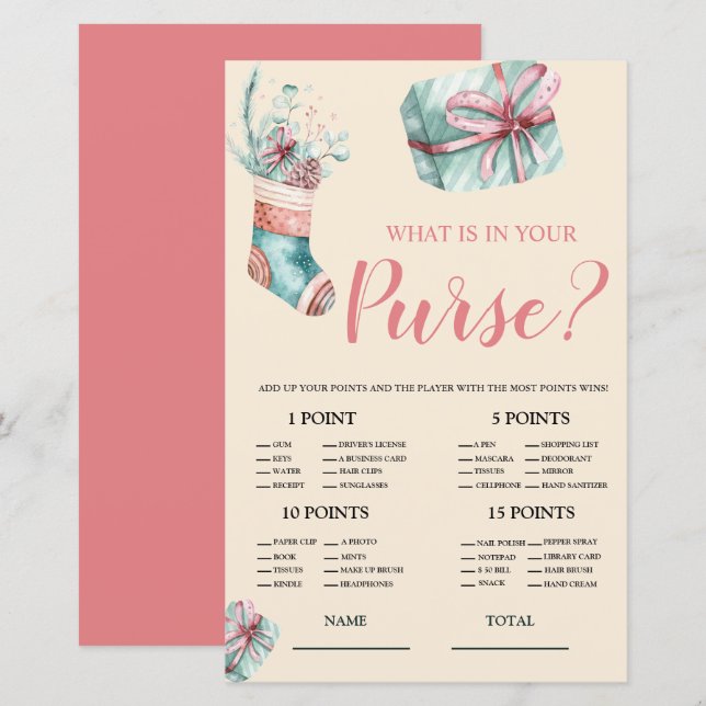 What is in Purse Christmas Stocking Bridal Game (Front/Back)
