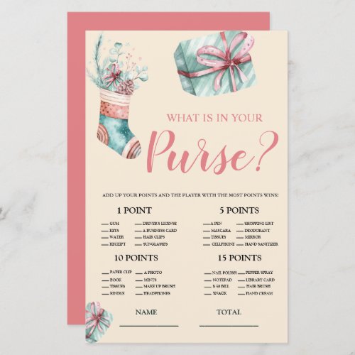 What is in Purse Christmas Stocking Bridal Game