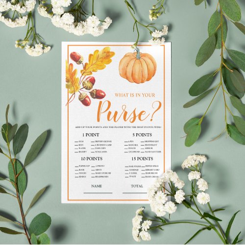 What is in Purse Fall Pumpkin Bridal Game