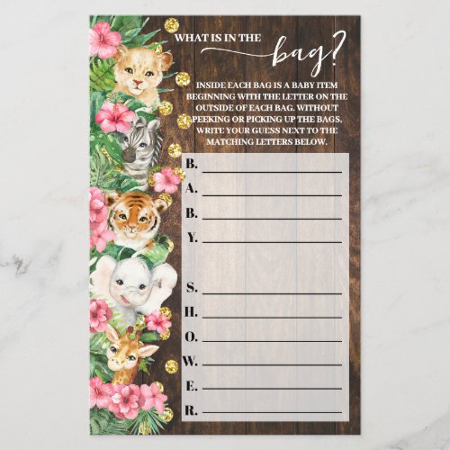 What is in the Bag Rustic Pink Safari Shower Game