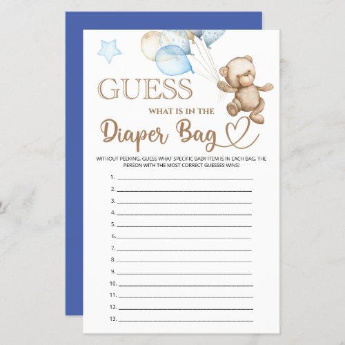 What is in the diaper bag Teddy bear baby shower
