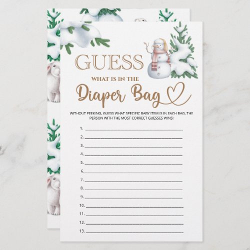 What is in the diaper bag winter baby shower game