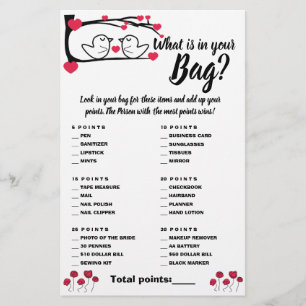 What is in your Bag Shower Game Card Love Bird Flyer