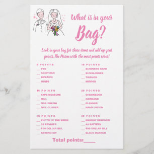 What is in your Bag Shower Game Card Pink Love Flyer