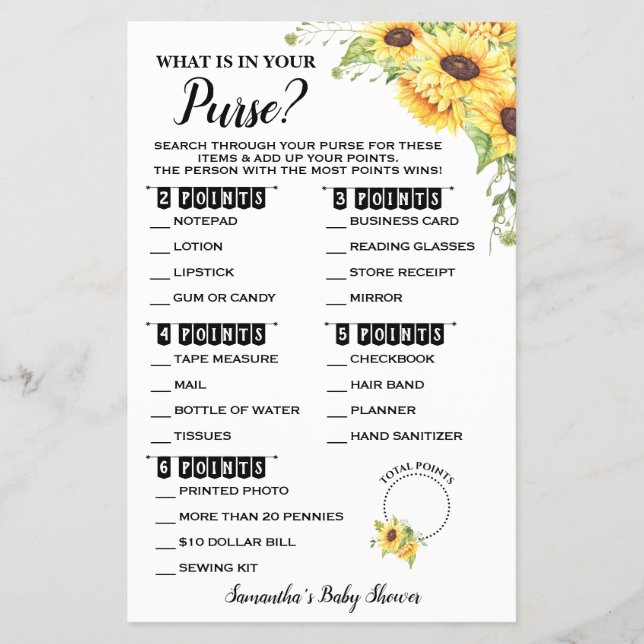 What Is In Your Purse Baby Shower Game Card Flyer (Front)