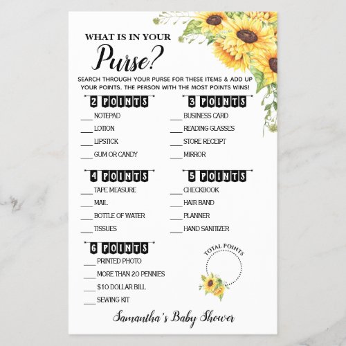 What Is In Your Purse Baby Shower Game Card Flyer