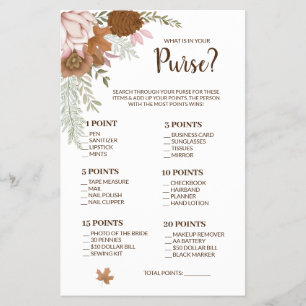 What is in your Purse Boho Autumn Shower Game Card Flyer