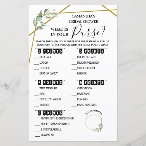 What is in your Purse bridal shower bilingual game