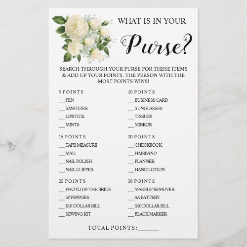 What is in your Purse Bridal Shower Game Flyer