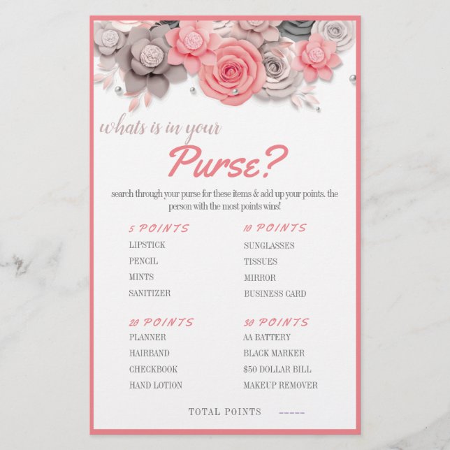 What is in your Purse? Game Card Flyer (Front)