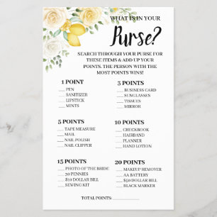 What is in your Purse Lemon&Roses Shower Game Card Flyer
