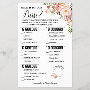 What Is In Your Purse Pink Baby Shower Game Card Flyer