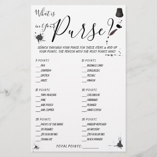 What is in your Purse  Shower Game Card Flyer