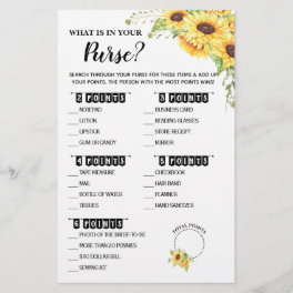 What is in your Purse Shower Sunflowers Game Card Flyer