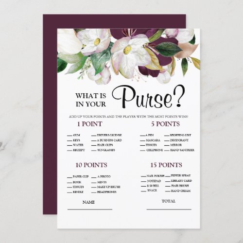 What is in your purse White Bridal Game Invitation