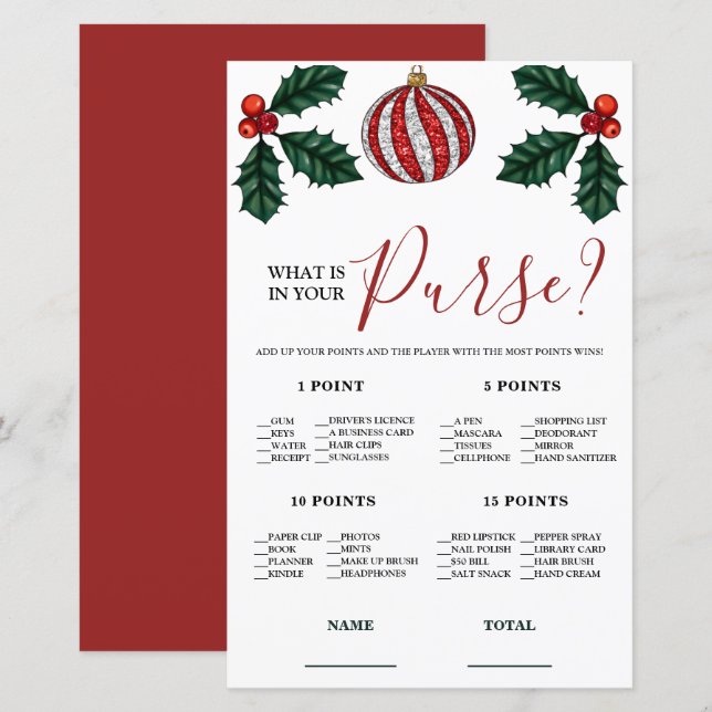 What is in your Purse Winter Bridal Game (Front/Back)