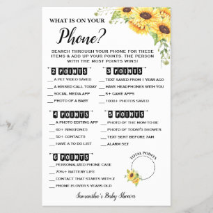 What is on your Phone Baby Shower Game Card Flyer