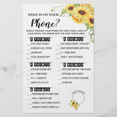 What is on your Phone Bridal Shower Game Card Flye Flyer
