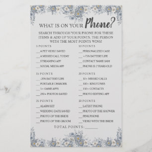 What is on your Phone Grey Floral Shower Game Card Flyer