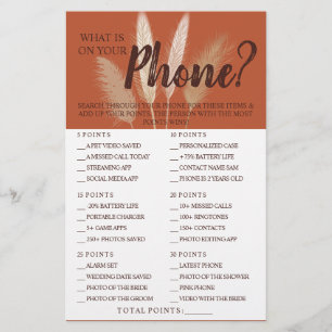 What is on your Phone? Pampas Shower Game Card Flyer