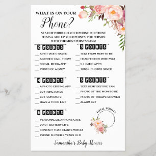 What is on your Phone Pink Baby Shower Game Card Flyer