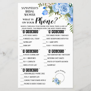 What is on your Phone Shower Bilingual Game card F Flyer