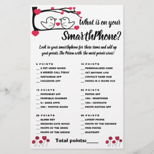 What is on your Phone Shower Game Card Love Bird Flyer