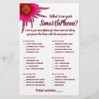 What is on your Phone Shower Game Card Purple