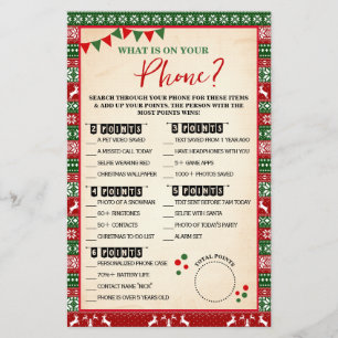 What is on your Phone Ugly Sweater Game Card Flyer