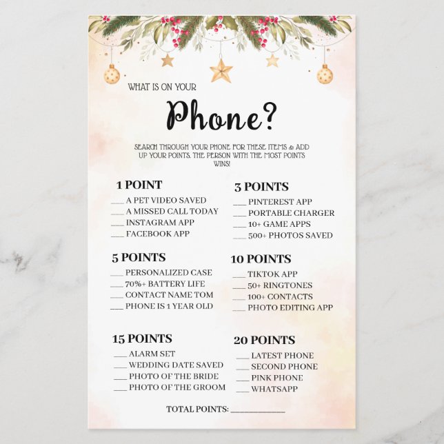 What is on your Phone Wedding Shower Game Card Fly Flyer (Front)