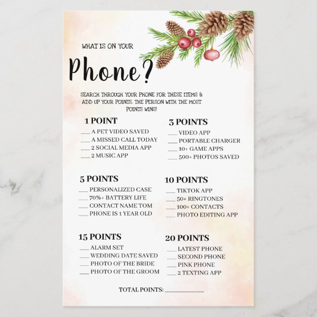 What is on your Phone Wedding Shower Game Card Fly Flyer (Front)