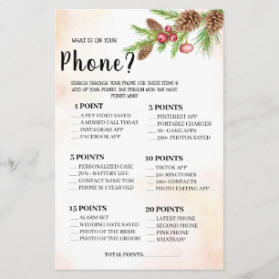 What is on your Phone Wedding Shower Game Card Flyer