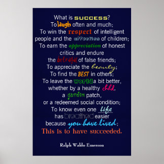"What Is Success?" - Ralph Waldo Emerson Poster