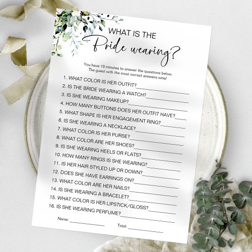 What Is The Bride Wearing Bridal Shower Game Invitation