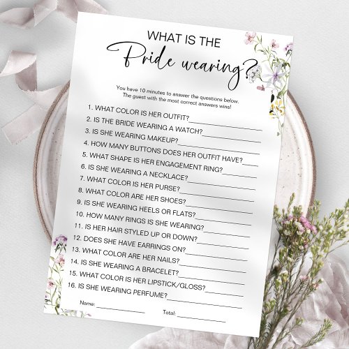 What Is The Bride Wearing Bridal Shower Game Invitation