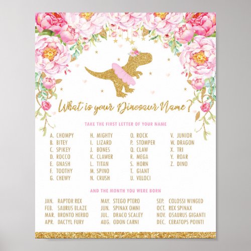 What is your Dinosaur Name Birthday Party Game Poster