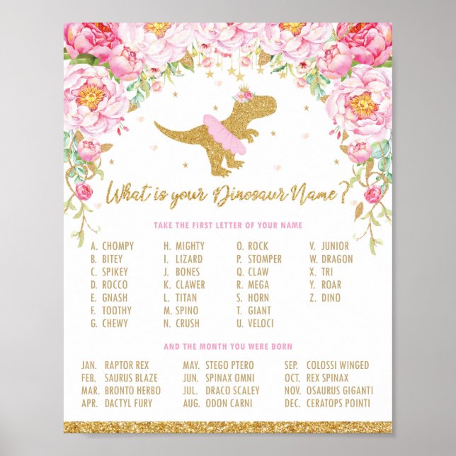 What is your Dinosaur Name Birthday Party Game Poster (Front)