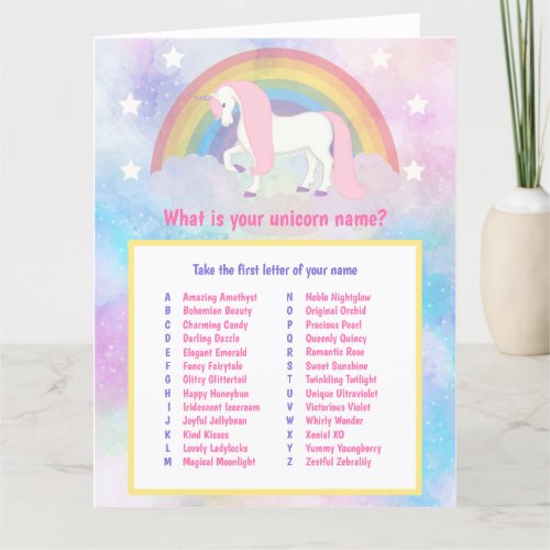 What is Your Unicorn Name Game Birthday Card