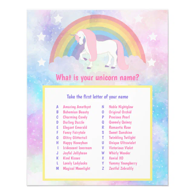 What is Your Unicorn Name Game Photo Print | Zazzle