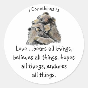 What Love is Bible Scripture Hugs Bears Classic Round Sticker